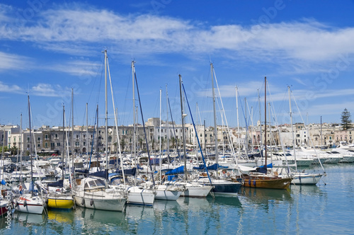 Yachts moored in Trani touristic port. Apulia.
