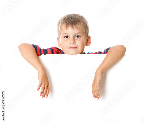 Boy holding a banner