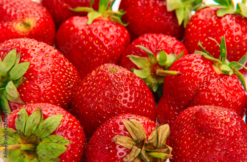 Fototapeta Naklejka Na Ścianę i Meble -  Macro shot of strawberries piled up