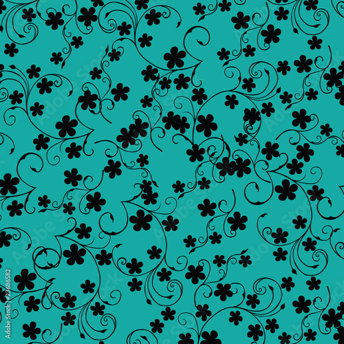 Blue background with black flowers