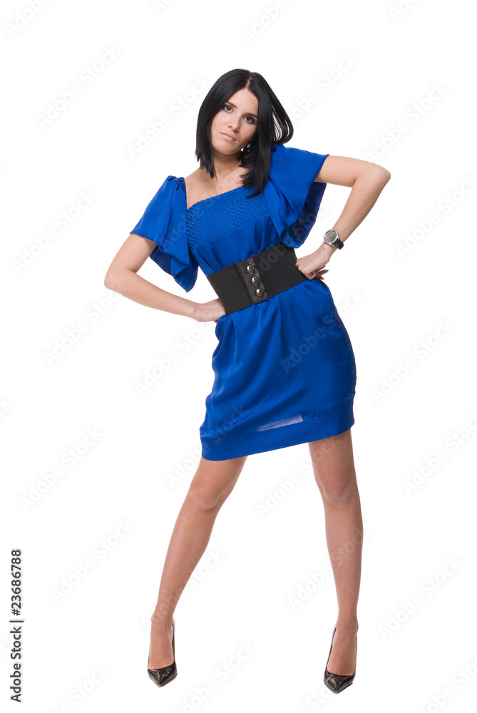 Portrait of beautiful fashion woman in blue dress Portrait of beautiful fashion woman in blue dress