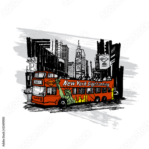 Red Tourist Bus In New York