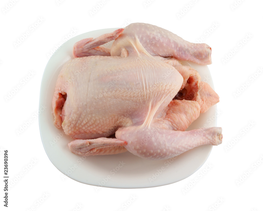 Raw chicken in plate isolated on white background Raw chicken in plate isolated on white background
