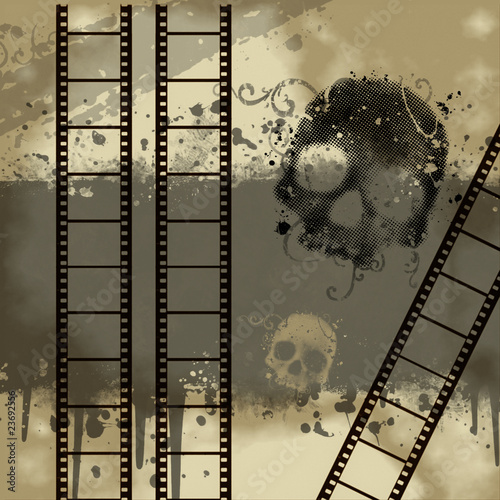 Background with Grunge Filmstrip and skull
