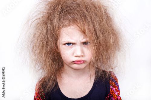 funny girl with dishevelled hairdress