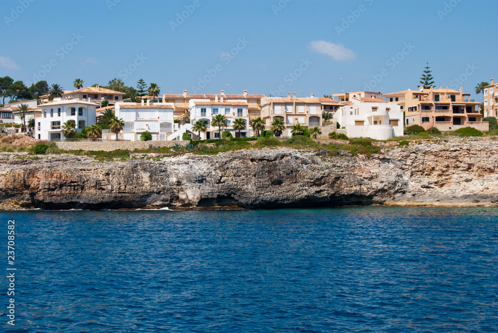 Cala Anguila luxury villas and the shore, Majorca, Spain