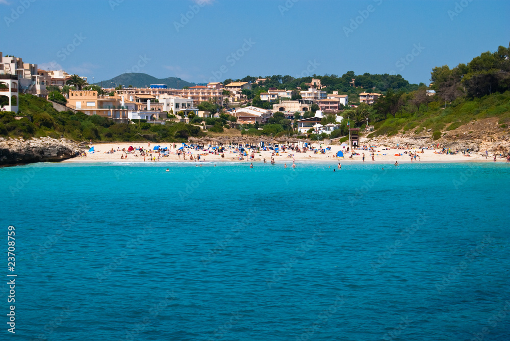Cala Romantica town and the beach of Mediterranean Sea, Majorca,