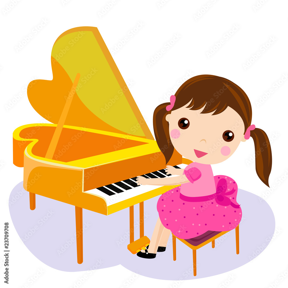 girl play the piano. cartoon vector illustration vector de Stock | Adobe  Stock