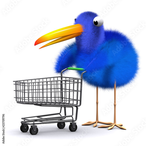 Canvastavla 3d Blue bird goes shopping