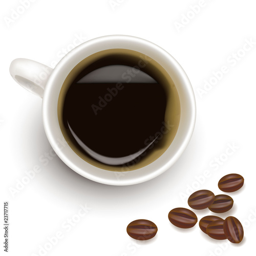 Cup of coffee with coffee grains. Photo-realistic vector.
