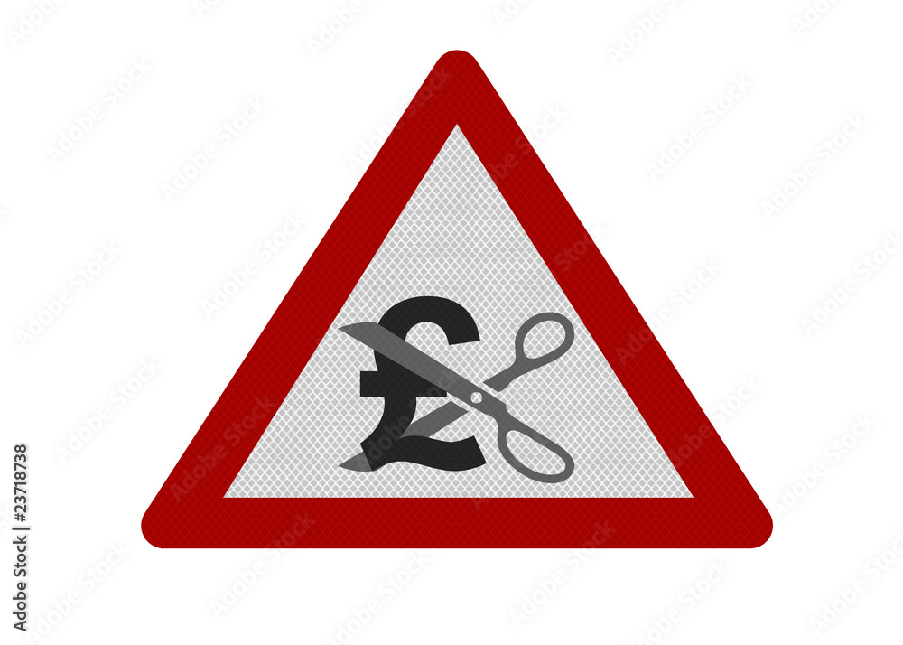 Photo realistic sign representing 'spending cuts' - British vers Photo realistic sign representing 'spending cuts' - British vers