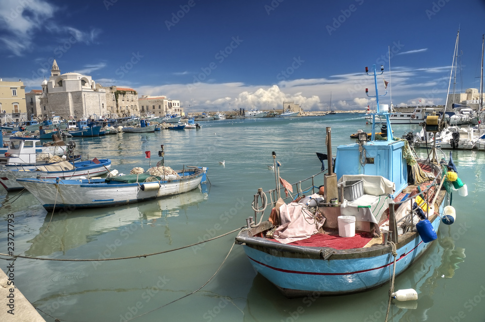 Boats moored in port. Trani. Apulia.