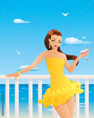 Beautiful woman with cocktail -vector contains layers-