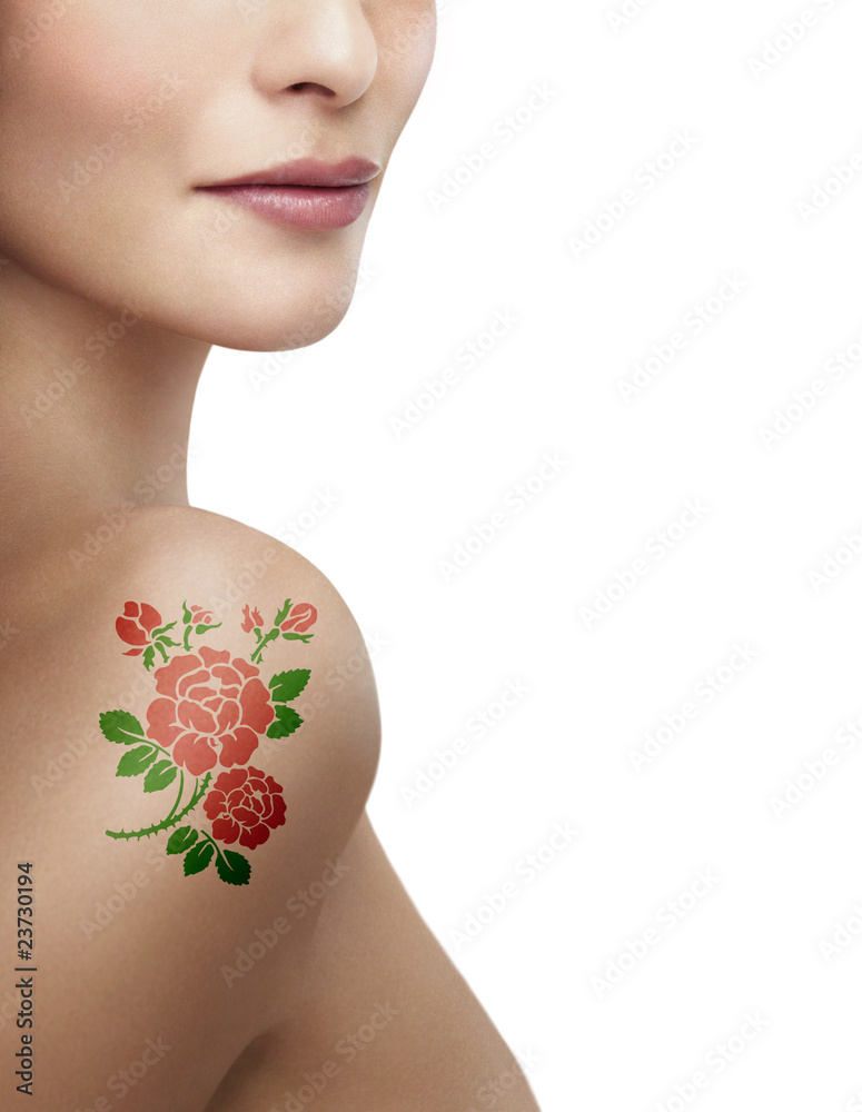 Femme Tatouage Rose Stock Photo | Adobe Stock