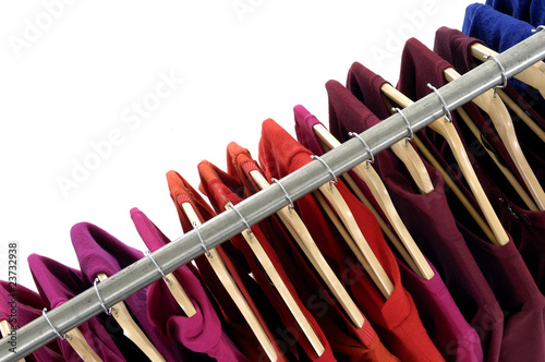 Top view colored Tee Shirts hanging