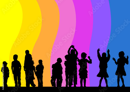 Kids in rainbow