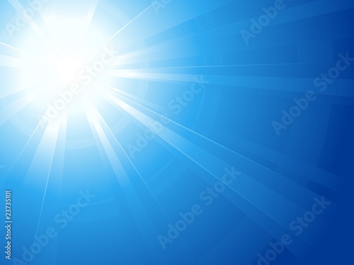 Blue sky with glaring sun, light, sun burst