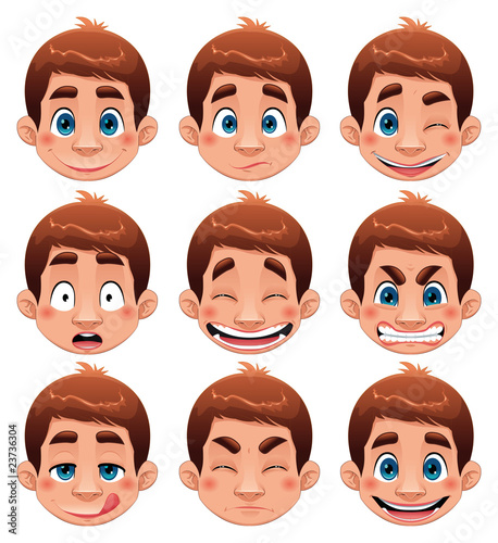 Boy Expressions. Funny cartoon and vector character.