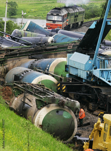 Wreck of oil tanks