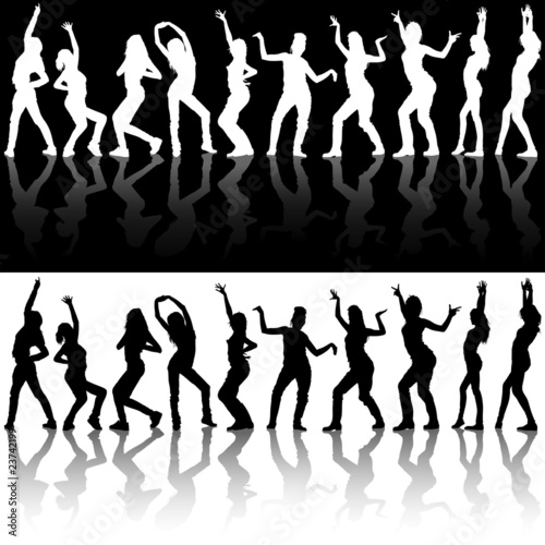 Dancing Girls Silhouettes - illustrations with real reflections