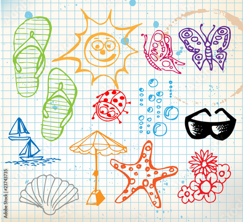 Summer doodle elements