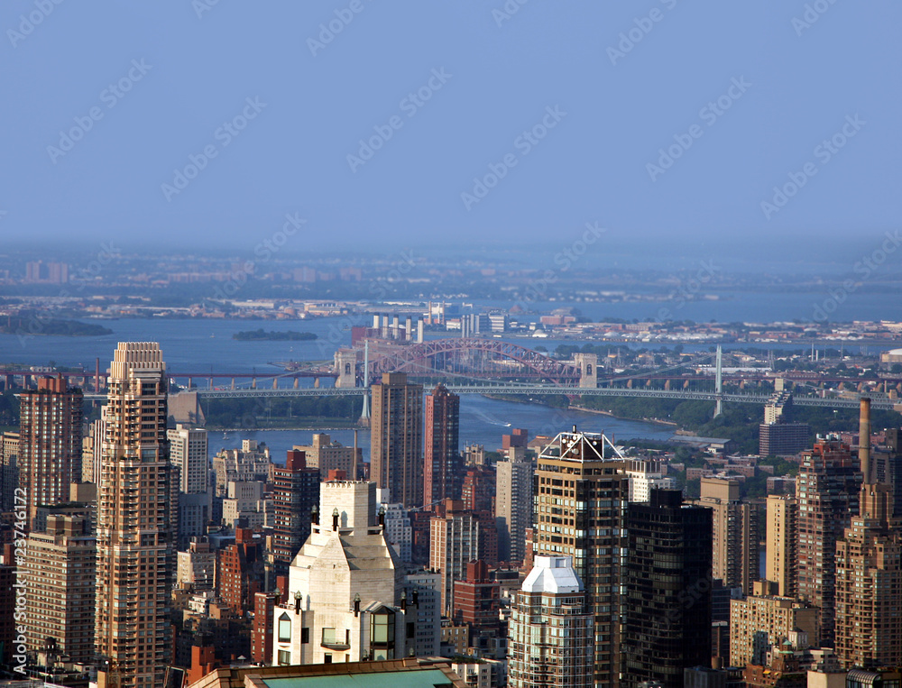 Panoramic view of New York City Skyline on a hazy summer day