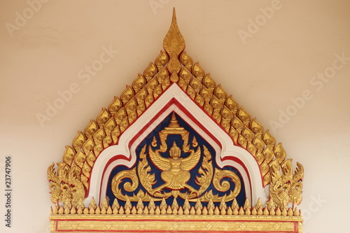 art carving on wall, Wat Aphisit, Mahasarakam