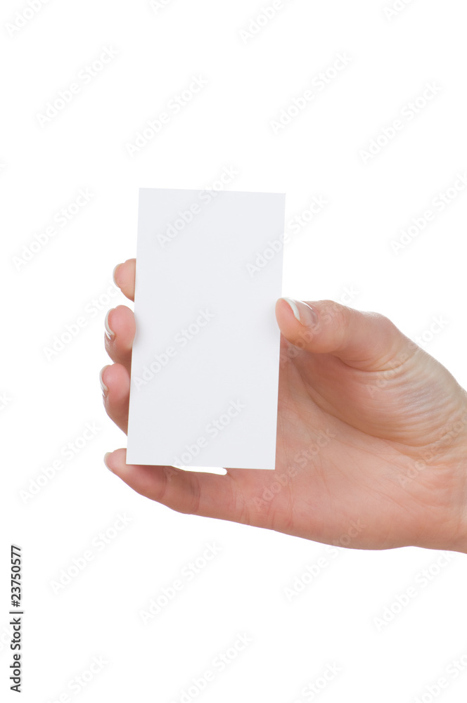 Hand and a card isolated on white Hand and a card isolated on white