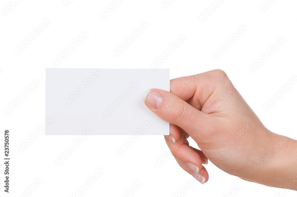 Fototapeta premium Hand and a card isolated on white
