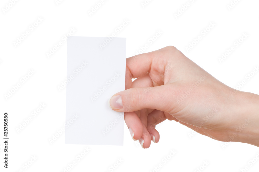 Hand and a card isolated on white Hand and a card isolated on white