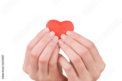 Heart in female hands isolated on white background