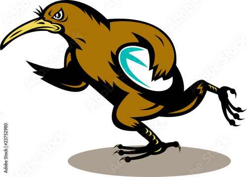 kiwi bird rugby player running with the ball