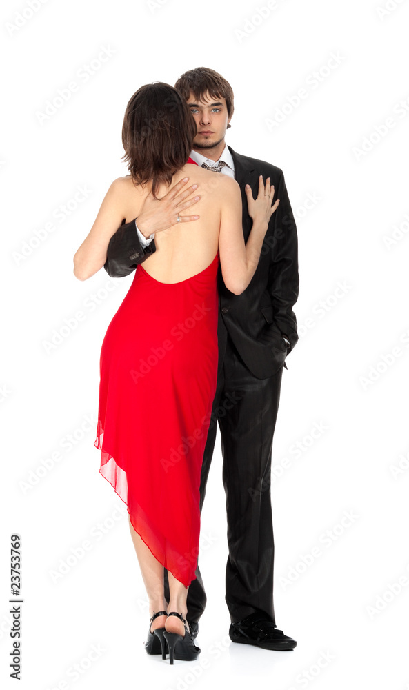 passionate dance couples in love isolated on white.