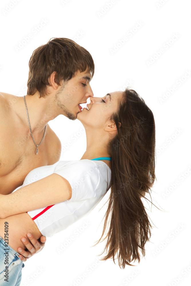 sexy young couple before kiss isolated on white sexy young couple before kiss isolated on white
