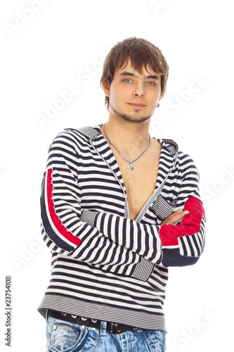 Obraz na płótnie attractive guy smiling isolated on white w salonie