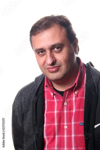 young casual man portrait in a white background