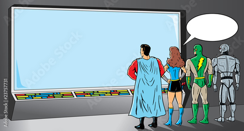 Canvastavla Superheroes looking at screen