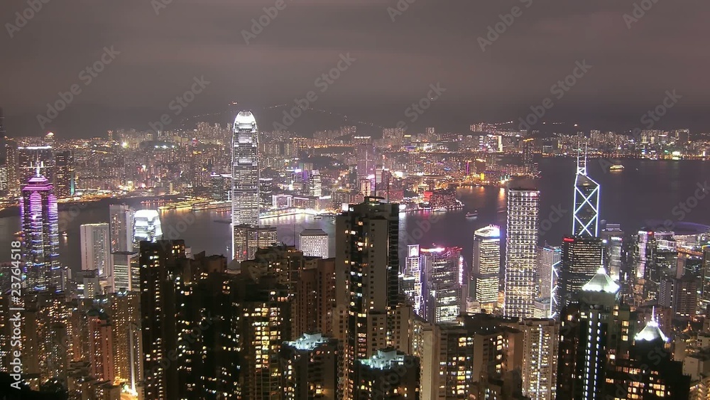 Time Lapse Movie Hong Kong skyline at night. 29 fps NTSC. Zoom Time Lapse Movie Hong Kong skyline at night. 29 fps NTSC. Zoom
