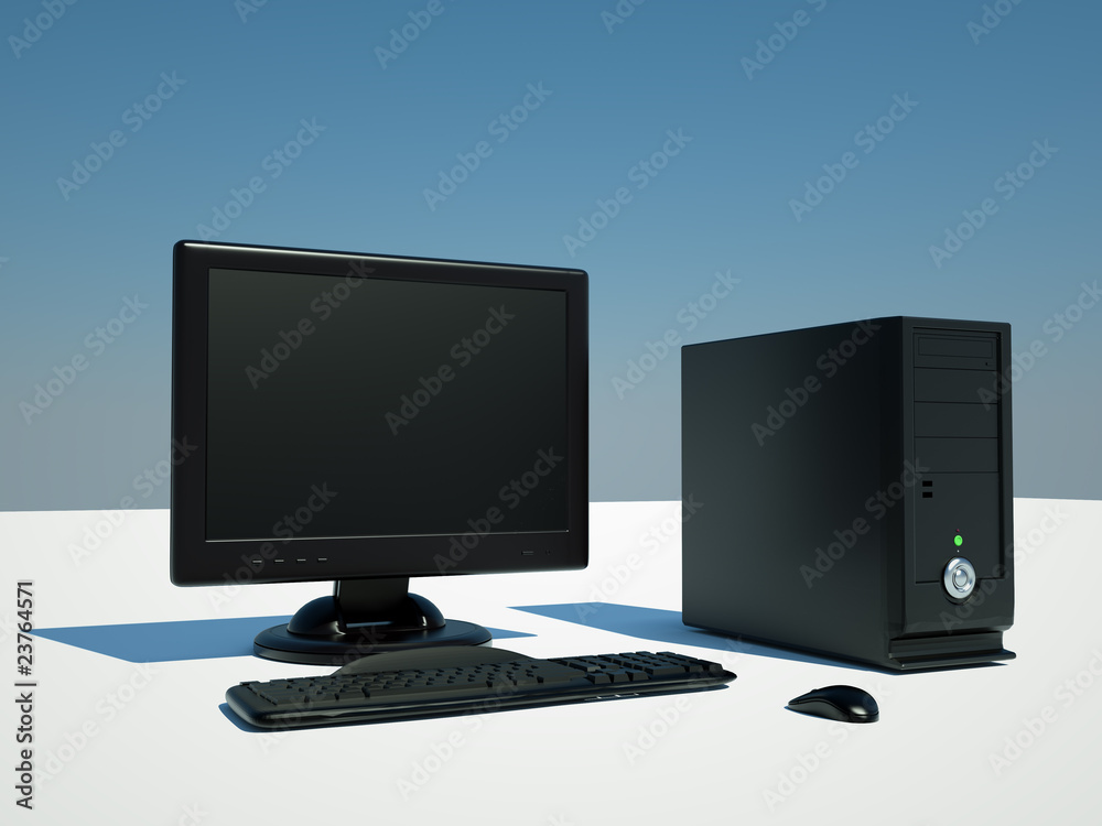 computer, screen, keyboard, and mouse on white background computer, screen, keyboard, and mouse on white background