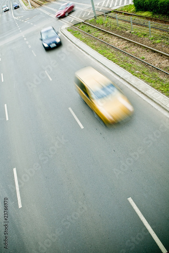 Cars in motion blur on a street of Wroclaw
