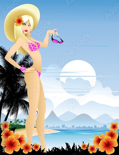 Bella Ragazza al Mare-Beautiful Girl at the Beach-Vector
