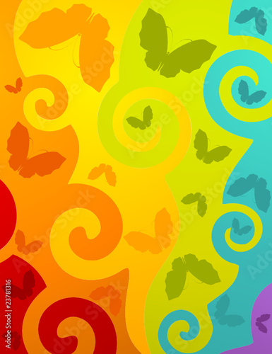Grunge background with tropical butterflies.