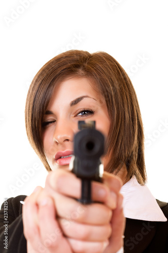 woman holding a gun