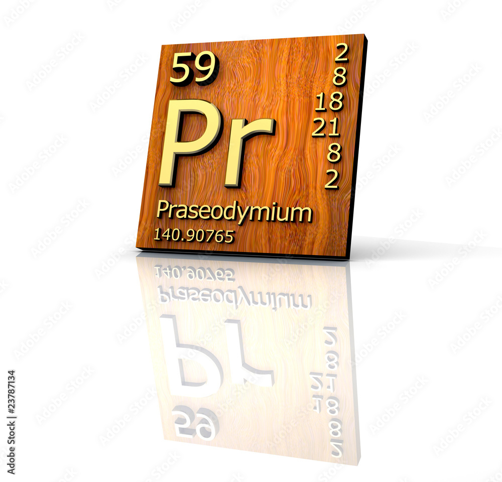 Praseodymium form Periodic Table of Elements - wood board
