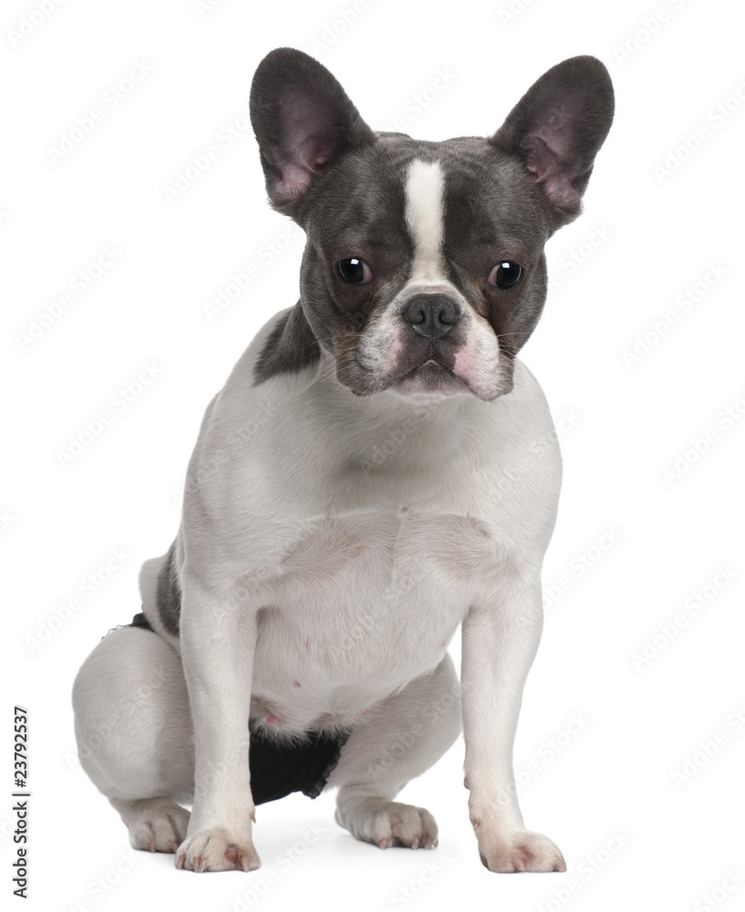 French Bulldog puppy, 9 months old, sitting