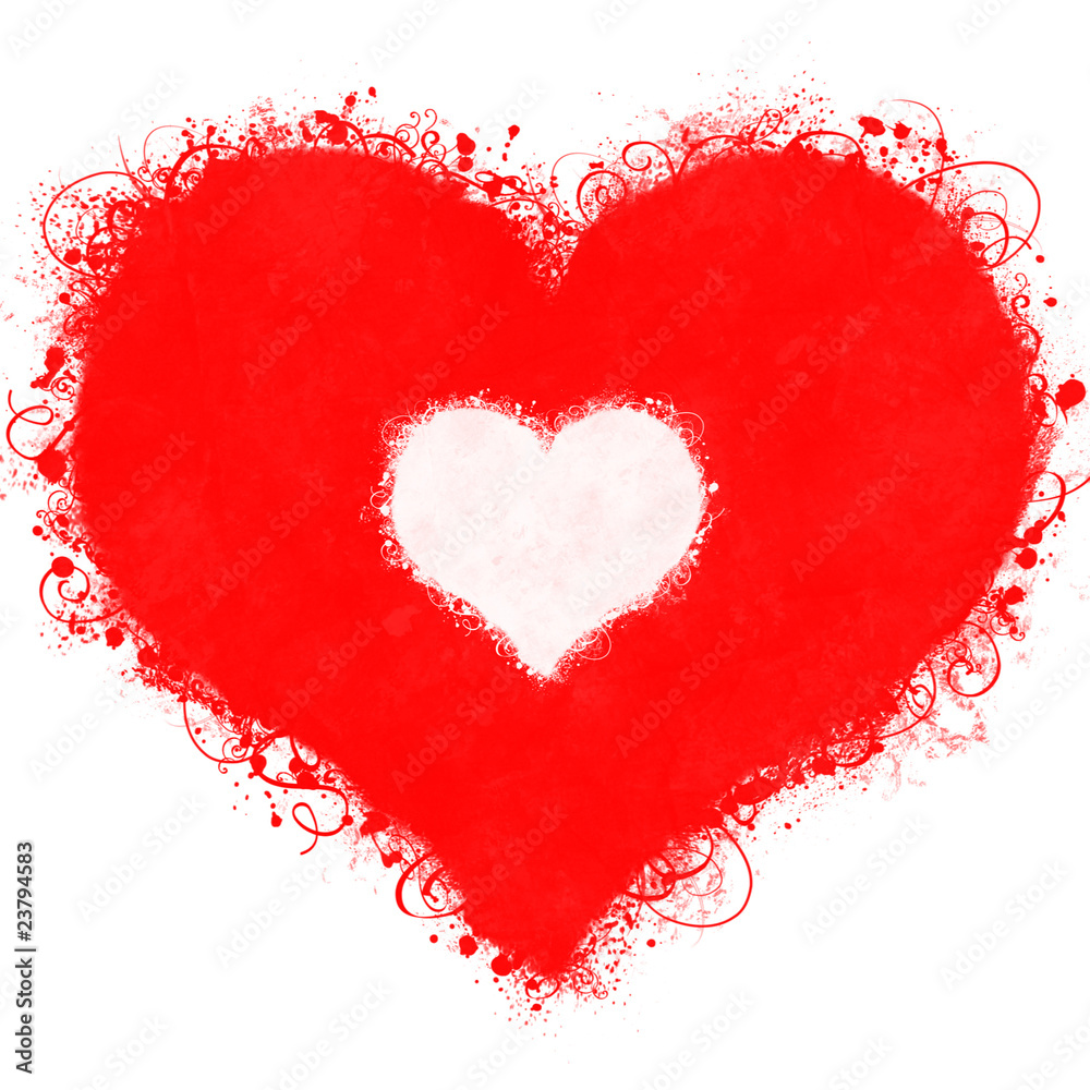 Grunge red heart isolated on white background