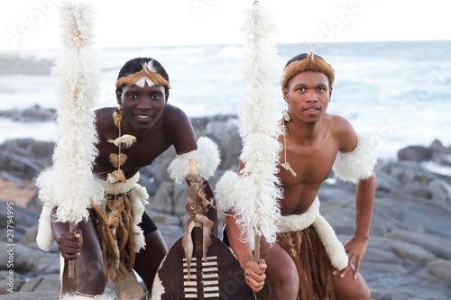 zulu dancer men on beach photo