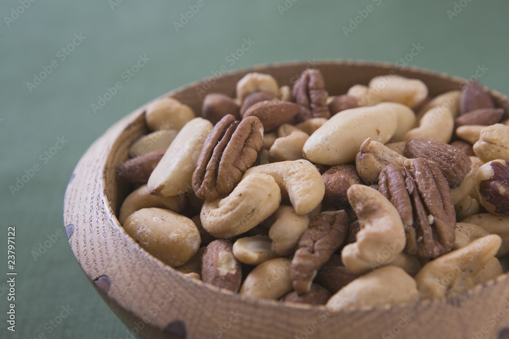 Mixed Nuts In A Wooden Bowl