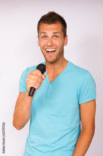 Young man with microphone