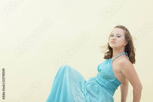 Woman in a blue dress